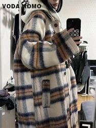 Korean stytle Plaid Woolen Overcoat Women Pocket Design Trend Winter Thickened Jacket Basic Daily High Street Worsteds Jacket
