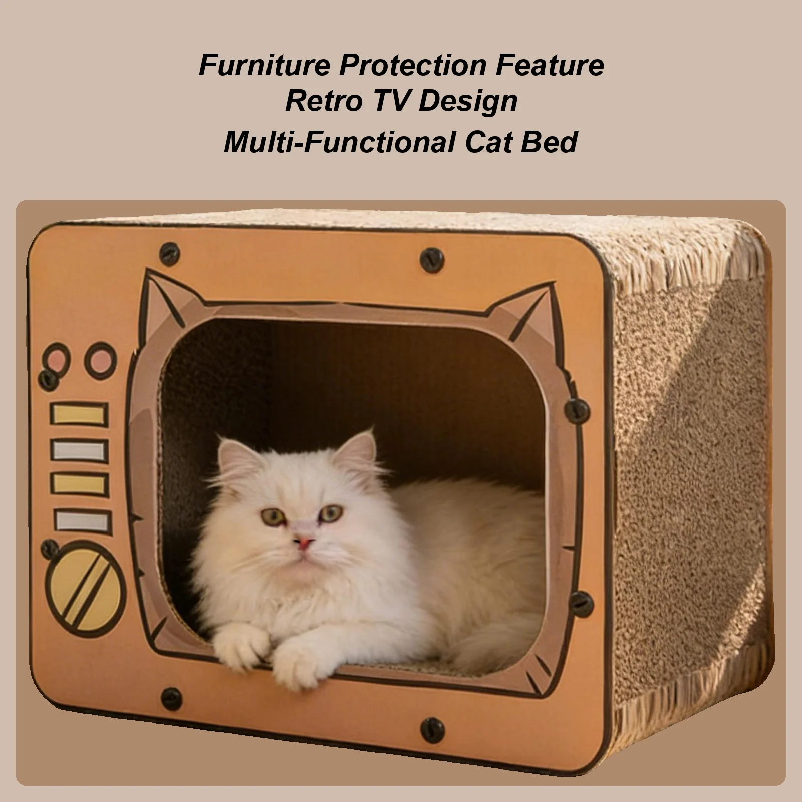 

Cat Scratching House Corrugated Non Slip TV Shape Bed Cardboard Cat Scratcher Pet Bed For Furniture Protector Enrichment Play