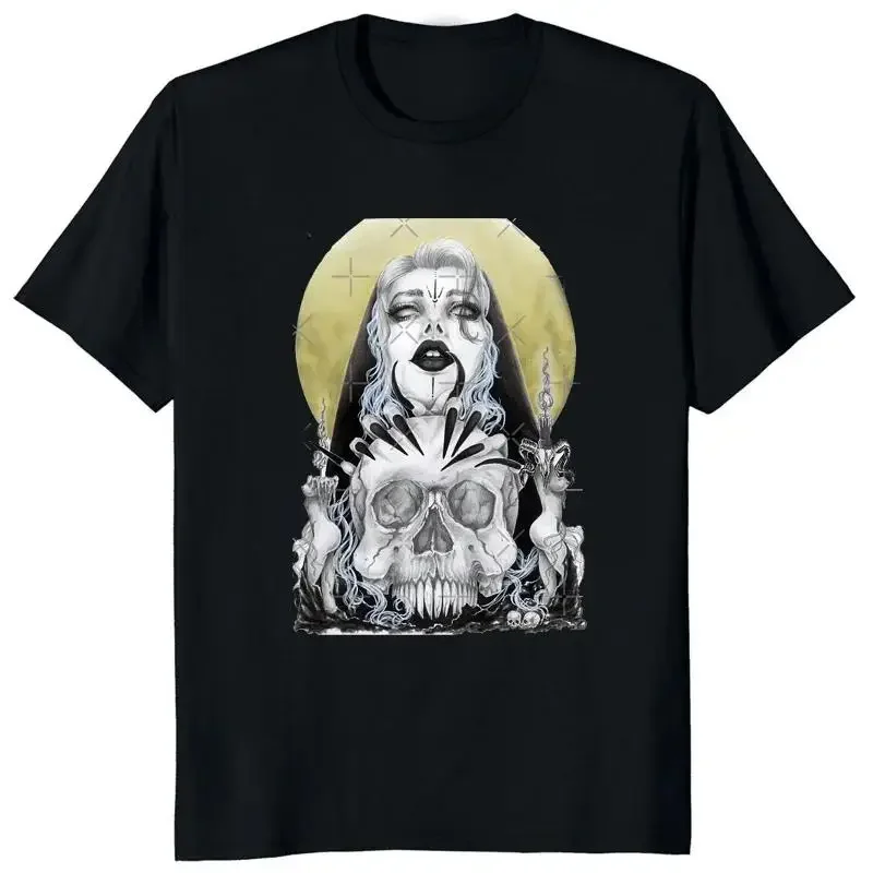 Vintage Devil Unholy Nun Graphic Print T Shirt Harajuku Fashion Casual Men Short Sleeve T Shirt Women