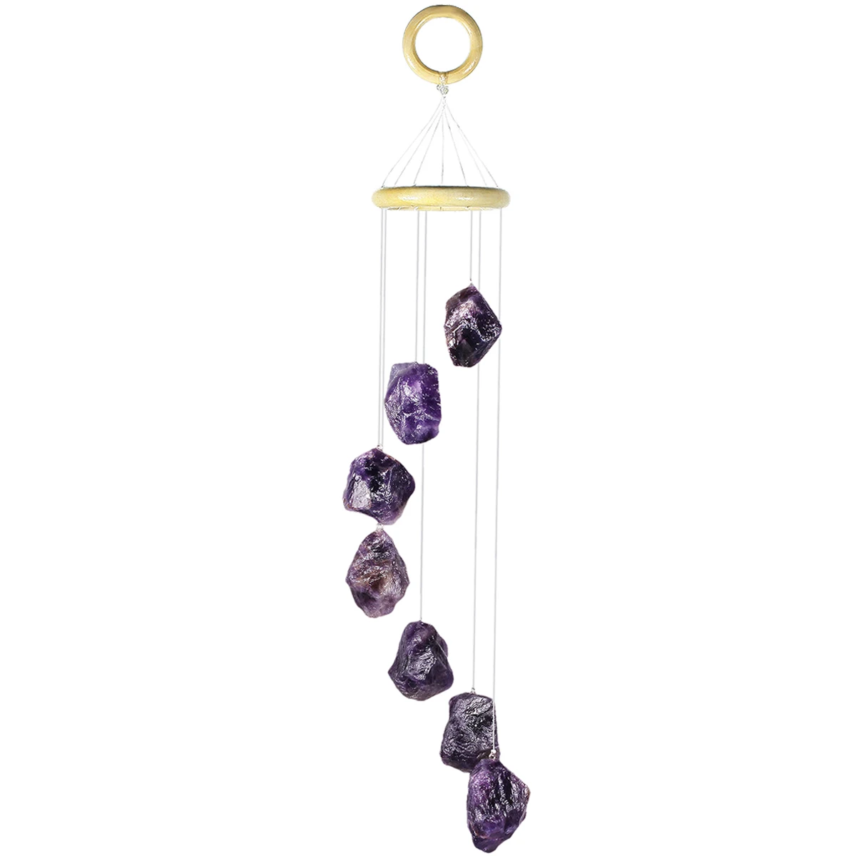 

Handmade Natural 7 Rough Raw Stones Wind Chime for Garden Home Decor Window Ornament, Rock Quartz, 17-21 Inches