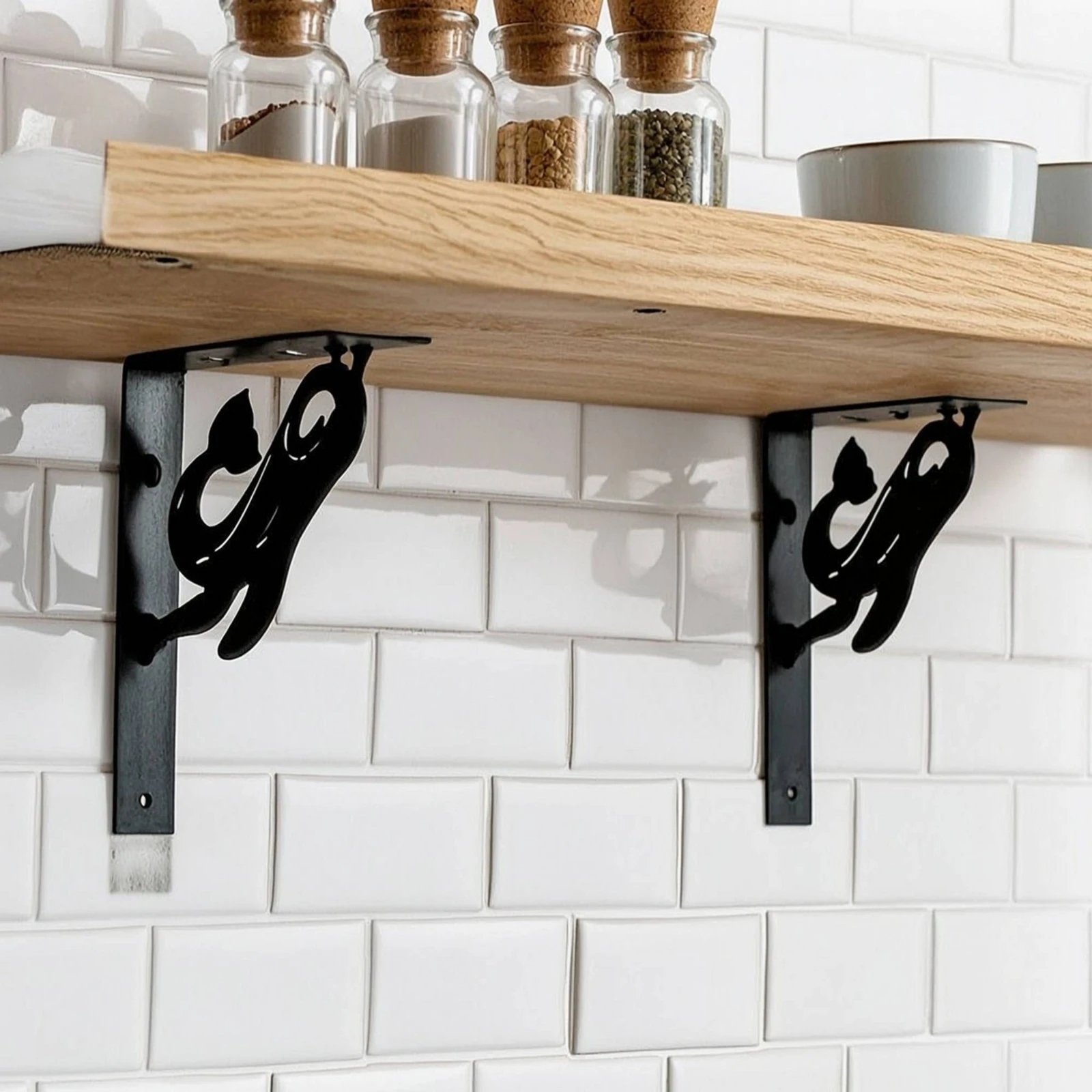 Shelf Bracket Black Wall Bracket Corner Brace Powder Coated Hardware Space-Saving for DIYers, Living Room, Kitchen