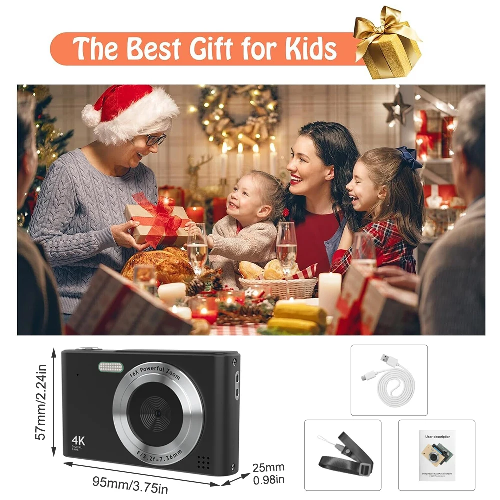 HD 1080P 2.4 Inches Digital Camera Rechargeable Cameras with 16x Zoom Compact Camera Cameras for Kids Girls Camera Digit