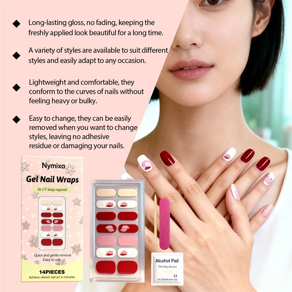 1 Set Gel Nail Sticker Tips Semi-Cured Gel Nail Sticker Fast Drying No UV Lamp Required Gel Nail Wraps DIY Manicure Home Salon