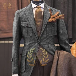 Men's Herringbone Blazer (One Notch Lapel Jacket) Classic Men's Formal/Office Spring/Autumn Jacket, Custom Size and Color