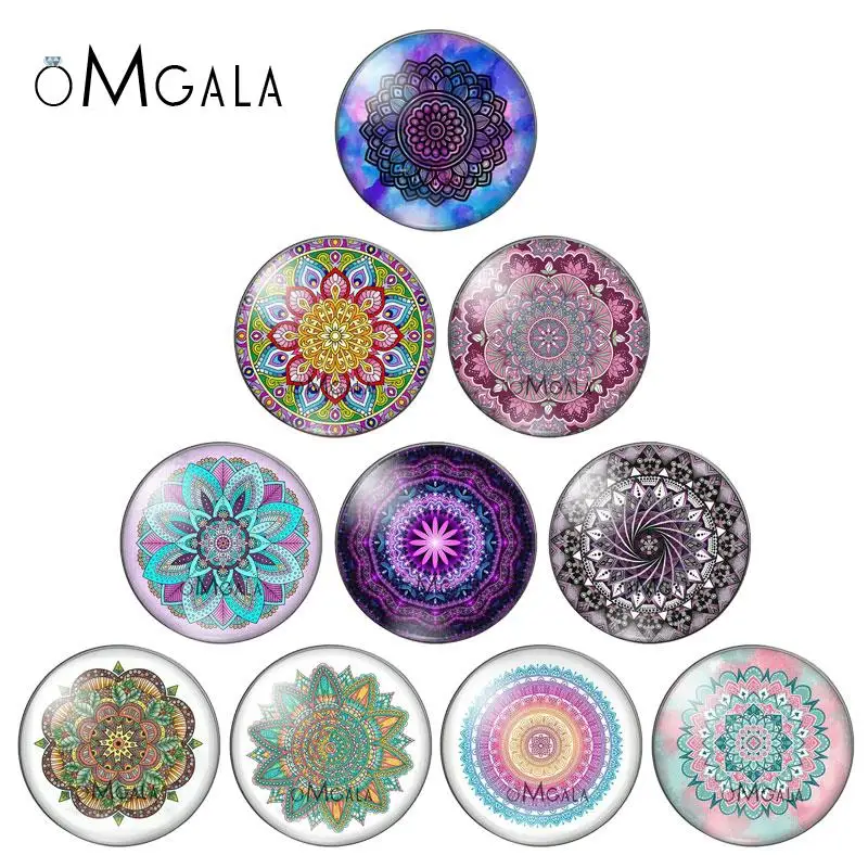 Art Mandala Altar Patterns 10pcs 10mm/12mm/14mm/16mm/18mm/20mm/25mm Round photo glass cabochon demo flat back Making findings