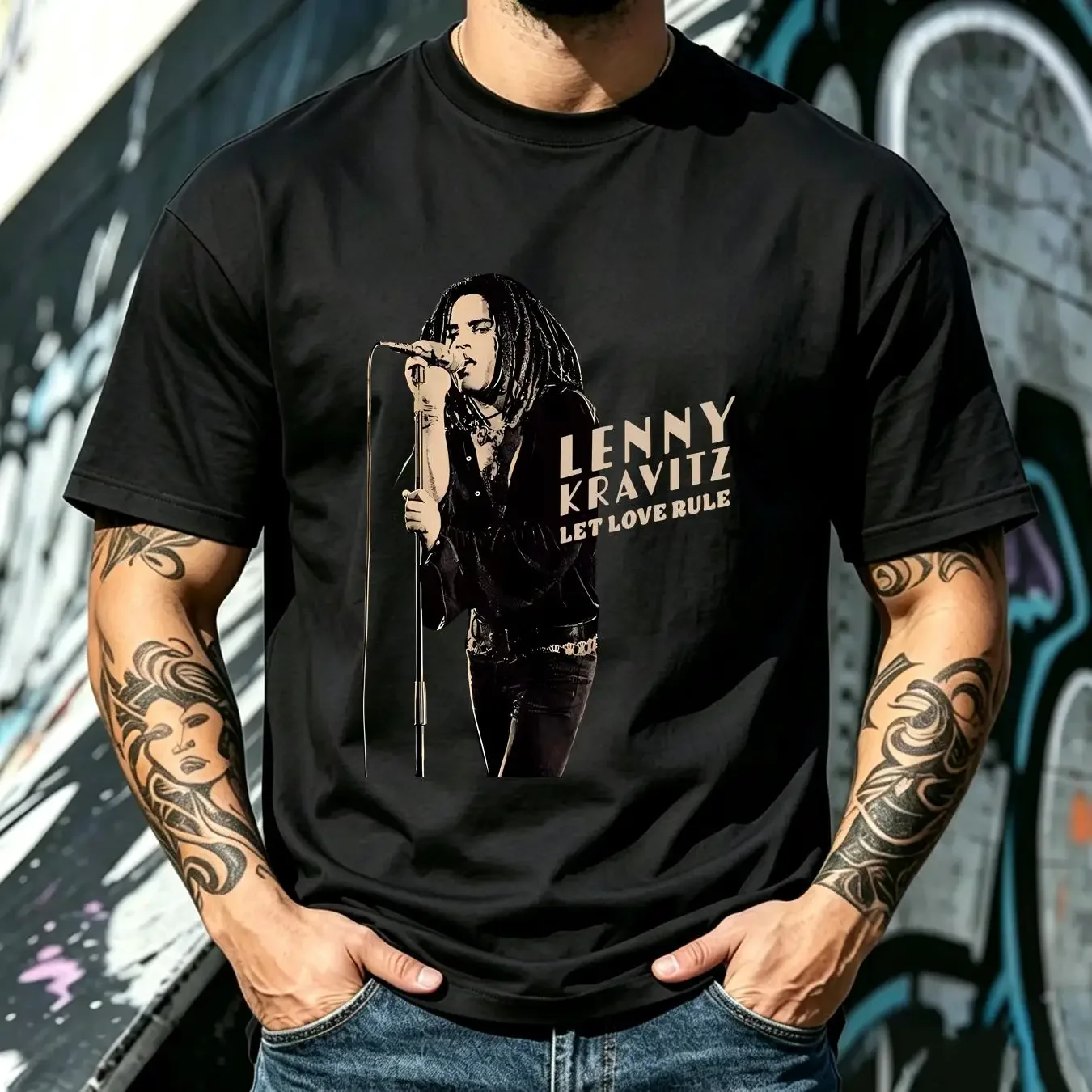 washed T Shirt Lenny Kravitz Stark Microphone Officially Licensed Adult long or short sleeves vintage Washed