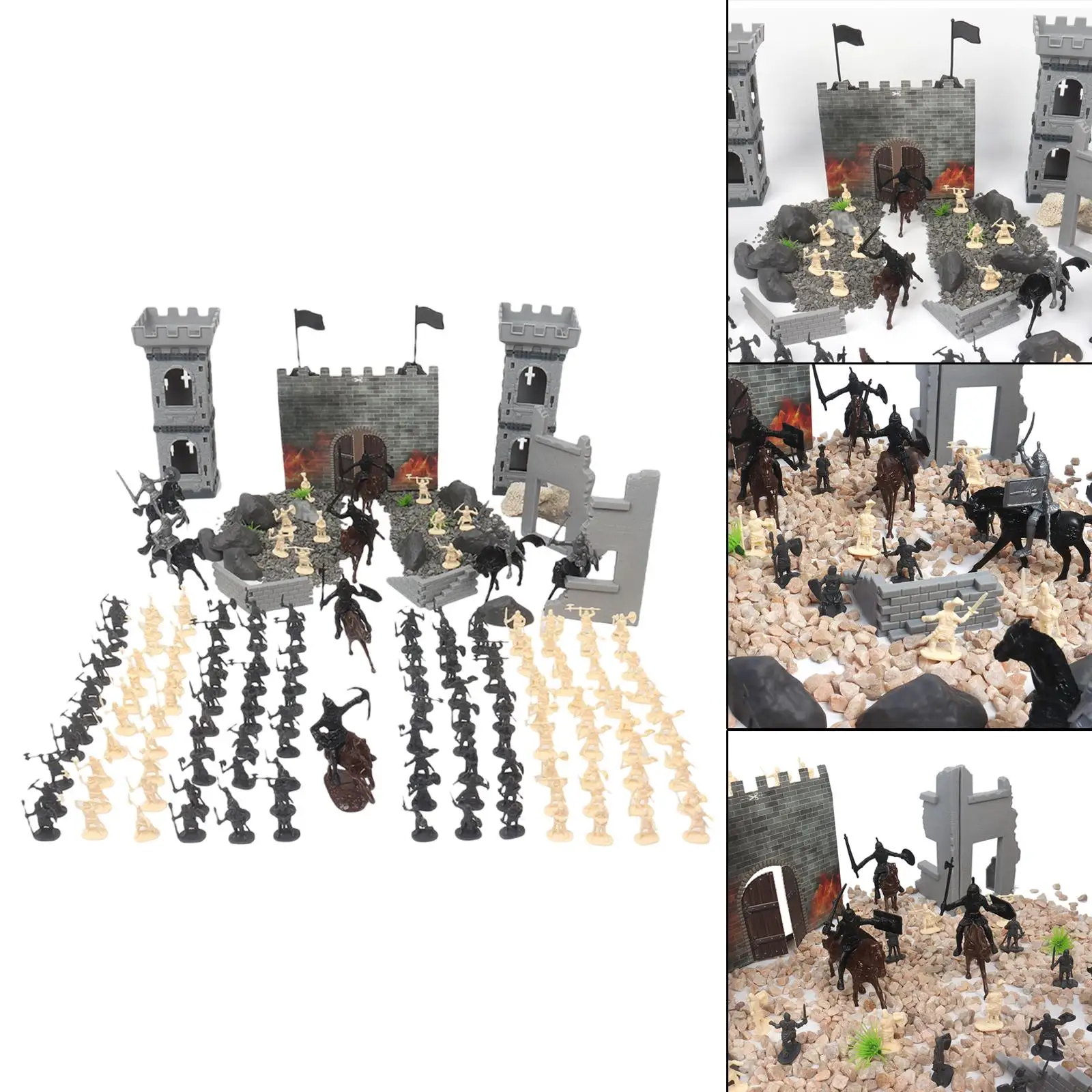 DIY Toy Soldiers Set Knights Game Playset Development Toys Castle Ruins Cavalry Action Figures Ancient Soldier for Boys Gifts