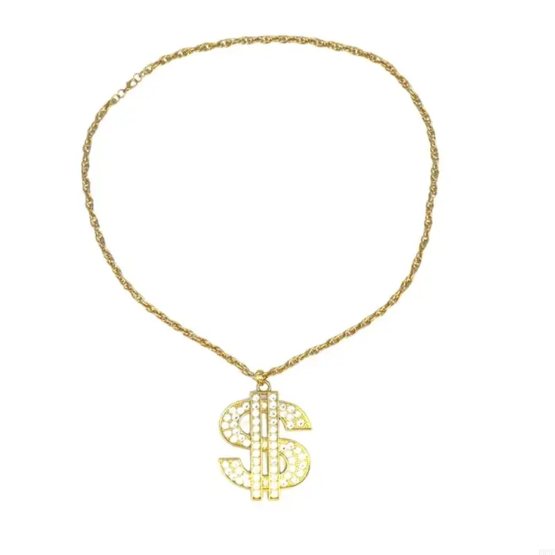 B95F 대담한 힙합 쥬얼리 달러 기호 목걸이 의상 액세서리 남성과 여성을위한 라인 석 세부 사항