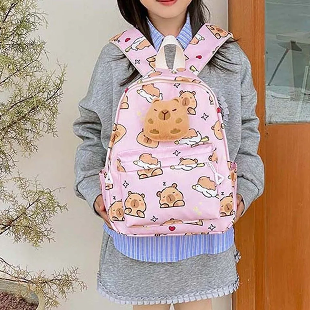 Doll Decoration Capybara Backpack Thickened Nylon Cartoon Animal Daypack Multi Functional Foldable Large Capacity School Bag