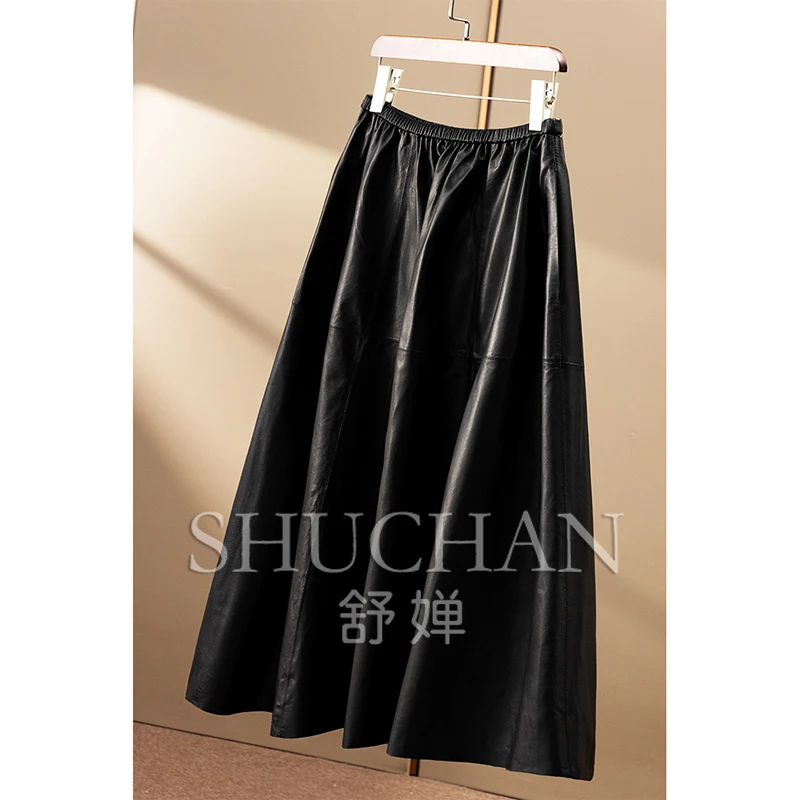 Urban Temperament Oil Wax Soft Schaffell A-förmiger Regenschirmrock Damen 01F9 Koreanische Modekleidung