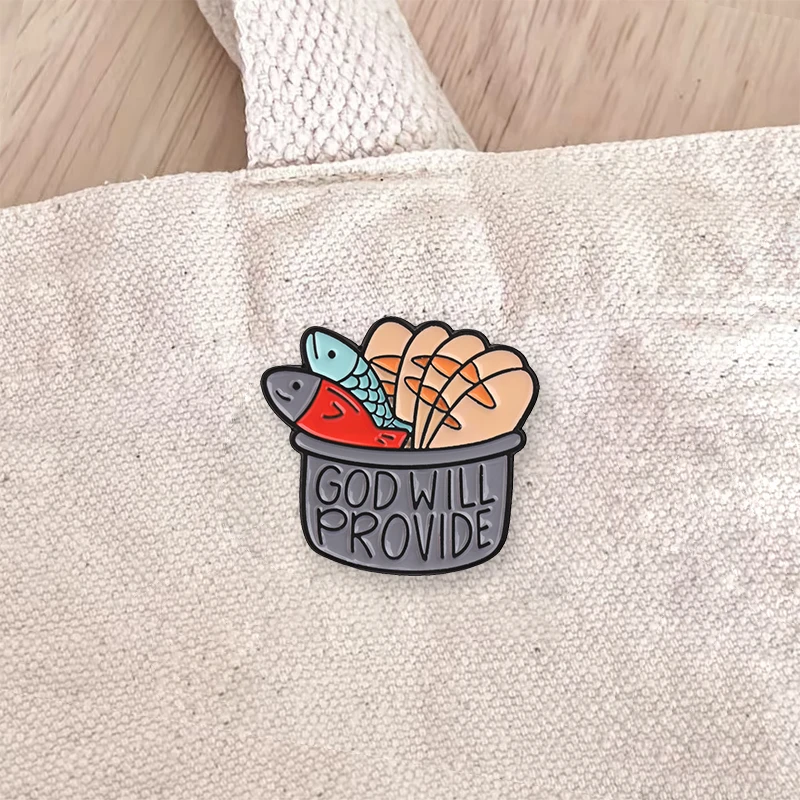 Vintage Style God Will Provide Fish And Bread Enamel Pin Religious Symbol Brooch Lapel Badge Jewelry Gift For Faith Follower