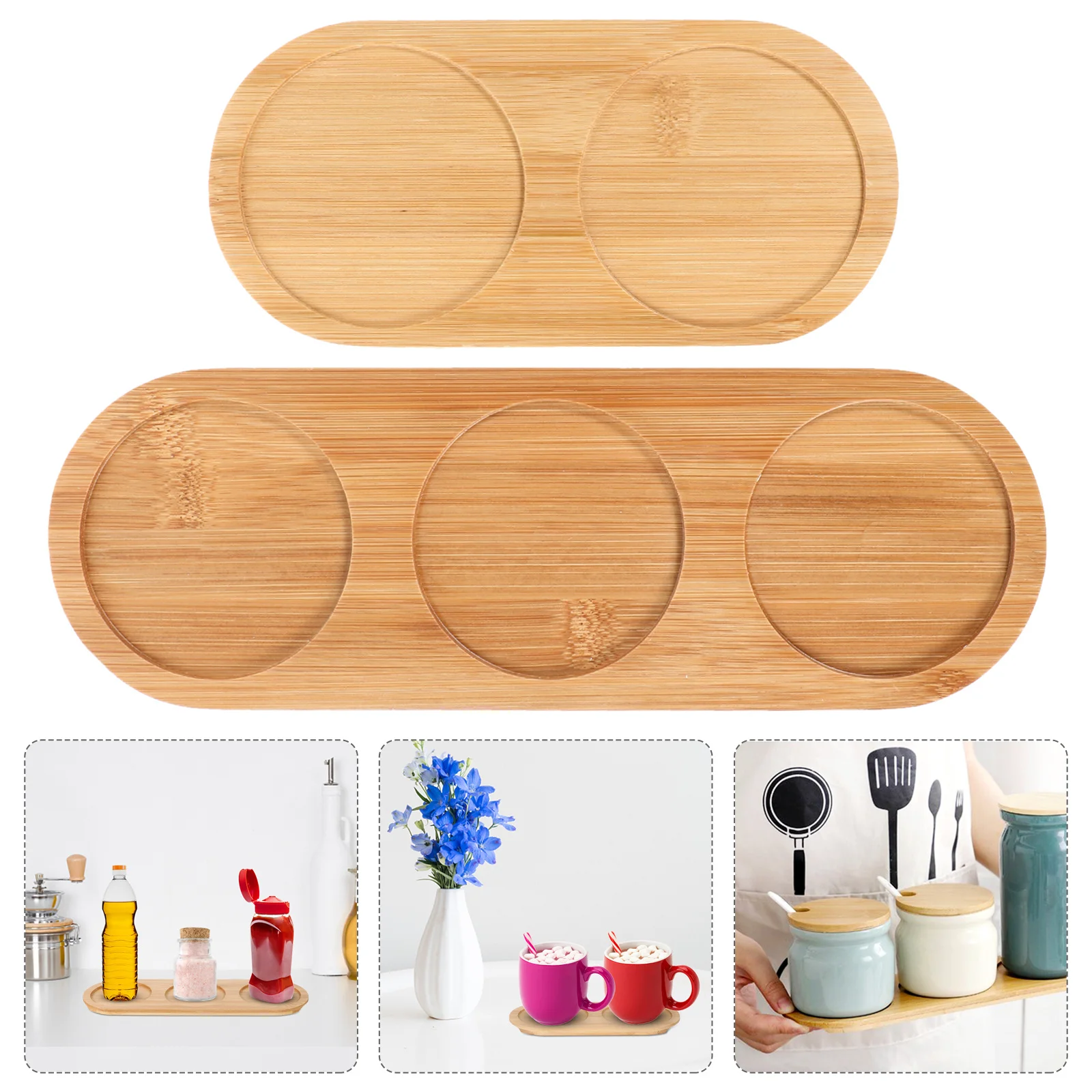 

2 pcs Bamboo Tray Tea Cup Cushion Seasoning Jar Base Creative Kitchen Coasters Household Cup Mat Bamboo Storage Tray Heat