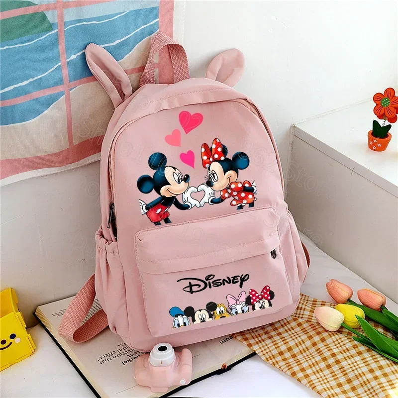 Minnie Mickey Mouse Rabbit Ears Backpack Women Disney Bags Anime Movie Character Pattern Backpacks Large Capacity Portable Bag