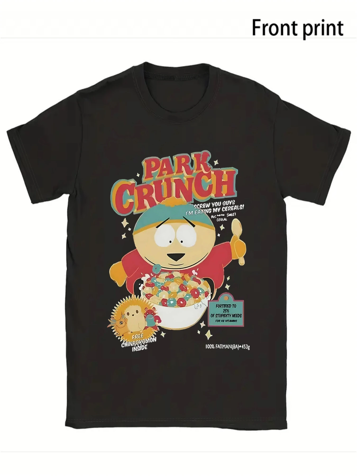 1 camiseta estampada para mujer Cartman Park Crunch, ¡Come mi cereal! Divertido personaje de dibujos animados, regalo festivo informal suelto