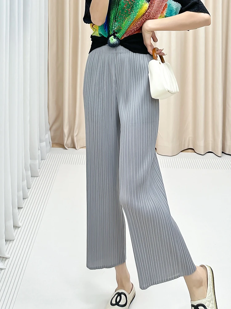 

Simple Fashion Pure Color Women's Casual Pants Autumn New Style Nine Points Versatile Elegant Silk Top Polyester Fiber 100%