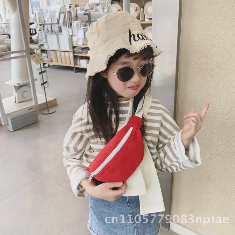 2023 Casual Korean Style Unisex Children's Crossbody Bag Fashionable Waterproof Canvas Waist Bag for Boys And Girls