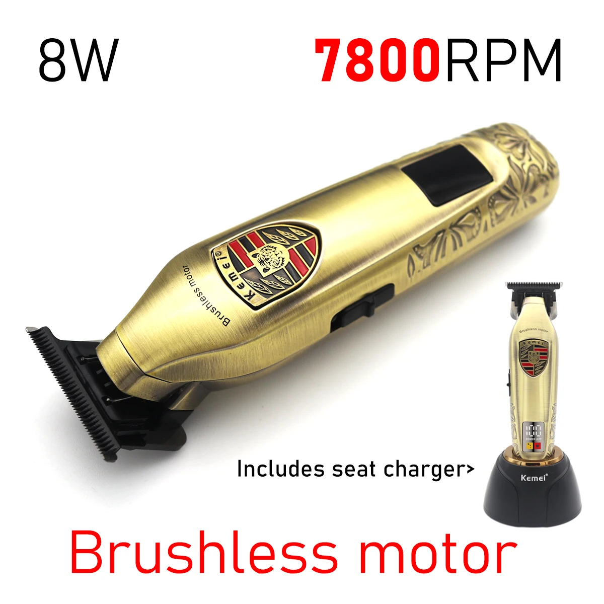 

7800RPM Brushless Motor KM2236 All Metal Professional Hair Trimmer Barber Hair Finish Machine Men Hair Clipper with Dock Charge