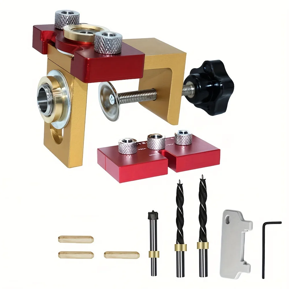 3 في 1 Doweling Jig Kit النجارة قابل للتعديل الخشب وتد لكمة محدد الألومنيوم جيب ثقب الرقصة ، أداة دليل ثقب الخزانة