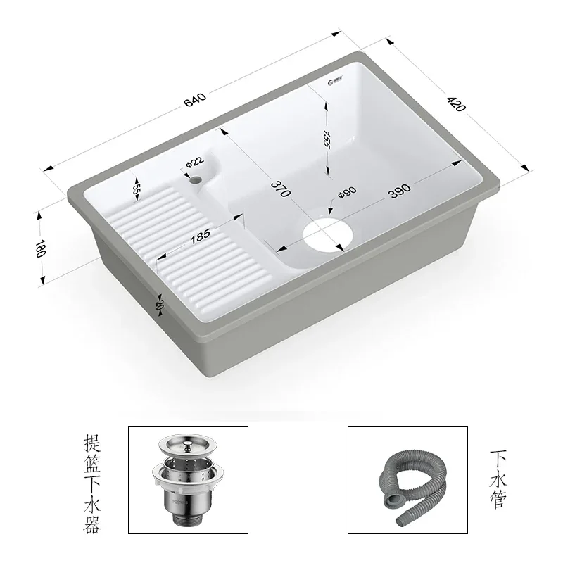 ys-7  Home Balcony Embedded Drop-in Sink Ceramic Laundry Basin Wash Hand Strap Washboard