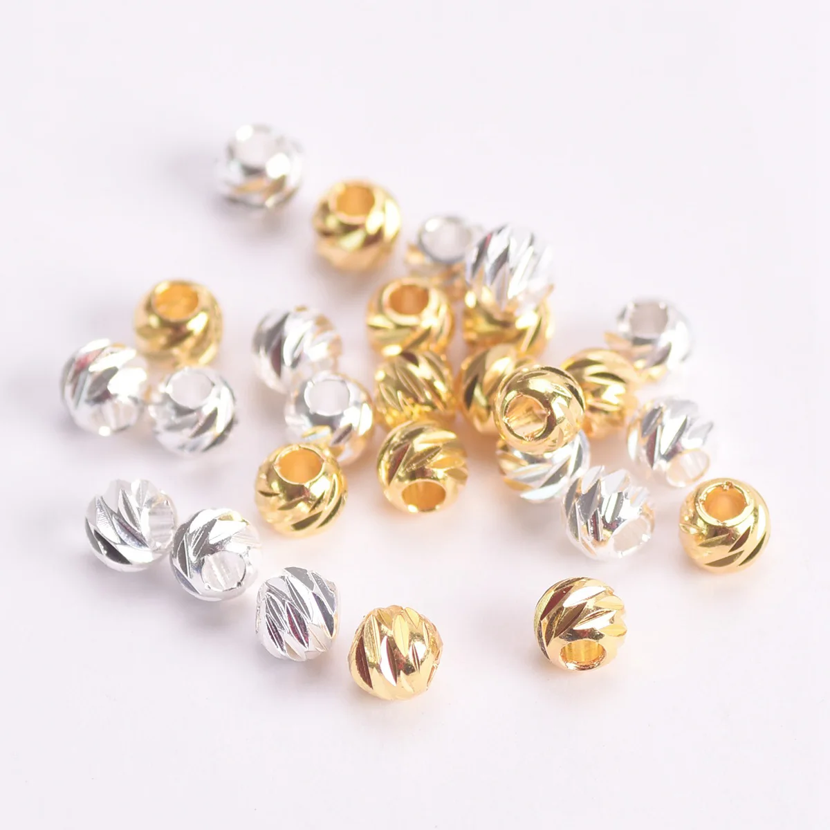 Color Plated Round Carved 3mm 4mm 5mm 6mm 8mm Brass Metal Loose Spacer Beads For Jewelry Making