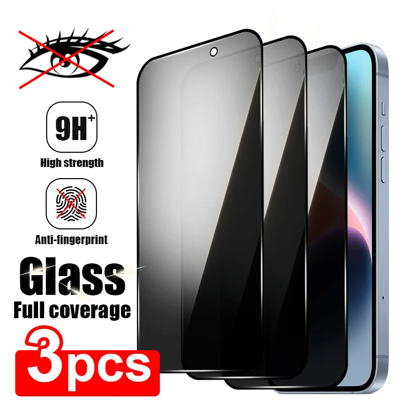 3 Stück Anti-Spy gehärtetes Glas für iPhone 15/14/13/12/16 Pro Max Sichtschutzfolie Vollständige Abdeckung 11 X XR XS MAX Glasfolie
