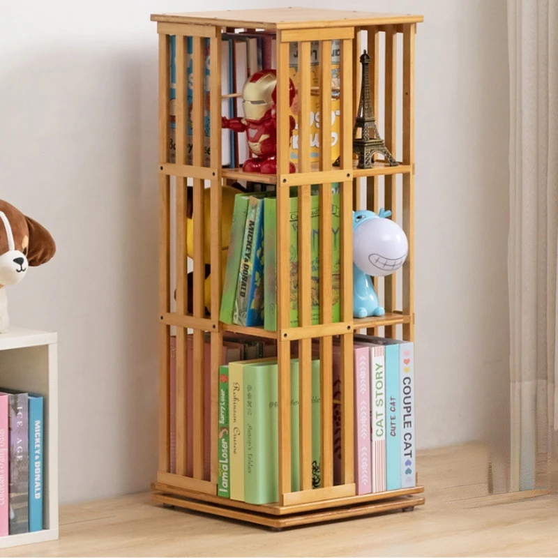 Children's Book Shelf Non-slip Foot Pad  Library Storage Cabinet Multi-layer Storage Shelves 360 Degree Rotating Book Cabinet