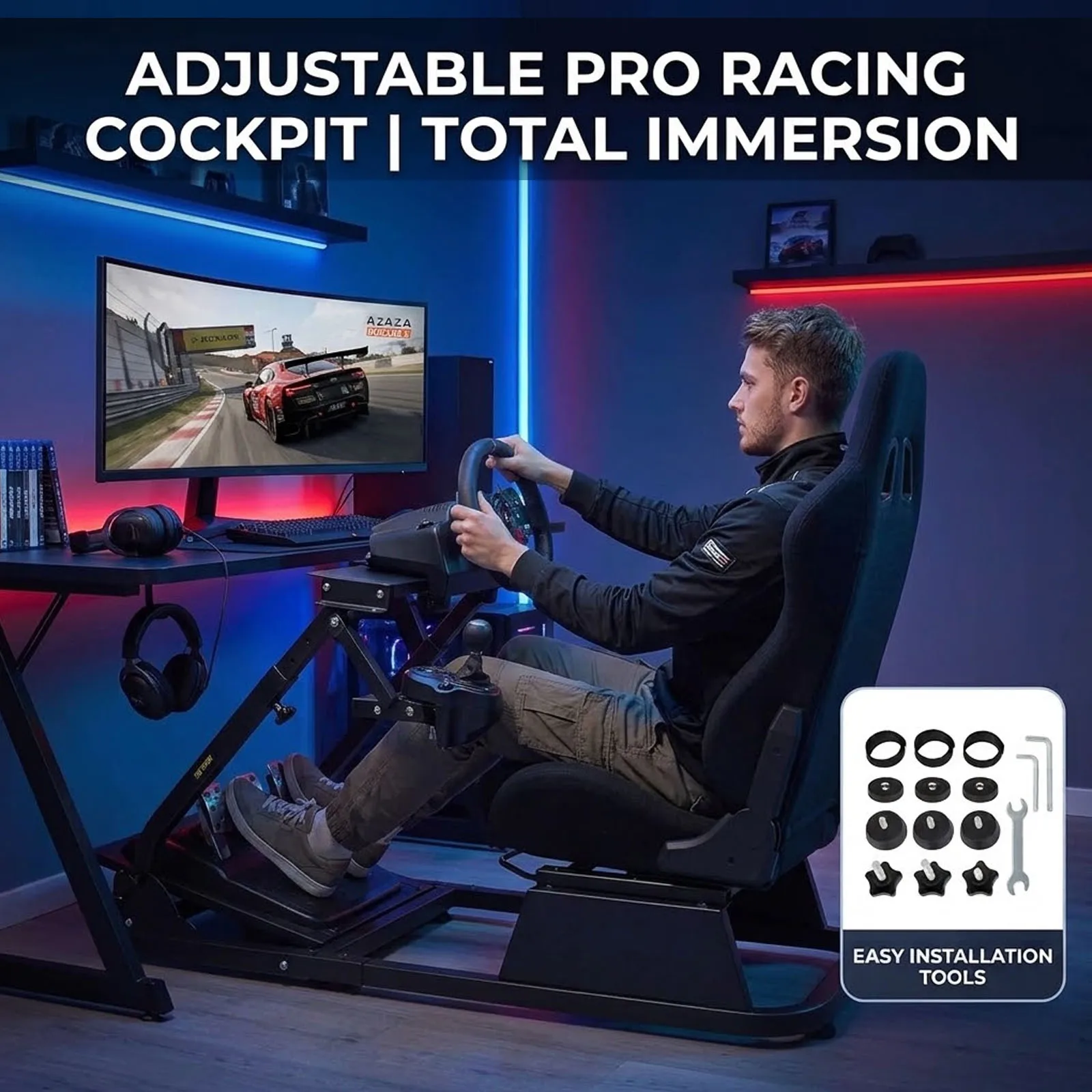 Support pliable pour cockpit de simulateur de course, support pour volant de jeu compatible avec les modèles G25, G27, G29, T300RS, TX, F458, support pour volant et pédales de jeu à domicile.