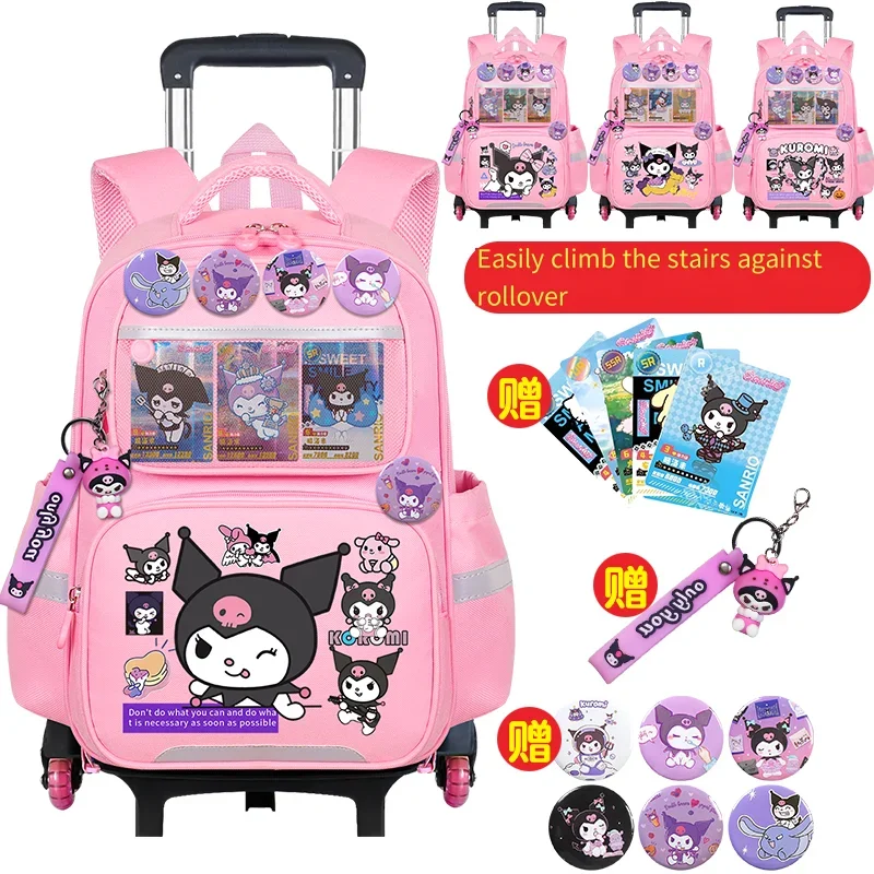 

Kuromi Child Tie Rod Bag Student Sanrios Climb Stairs Water Proof Portable Large Capacity Anime Kawaii Cartoon Child School Bag