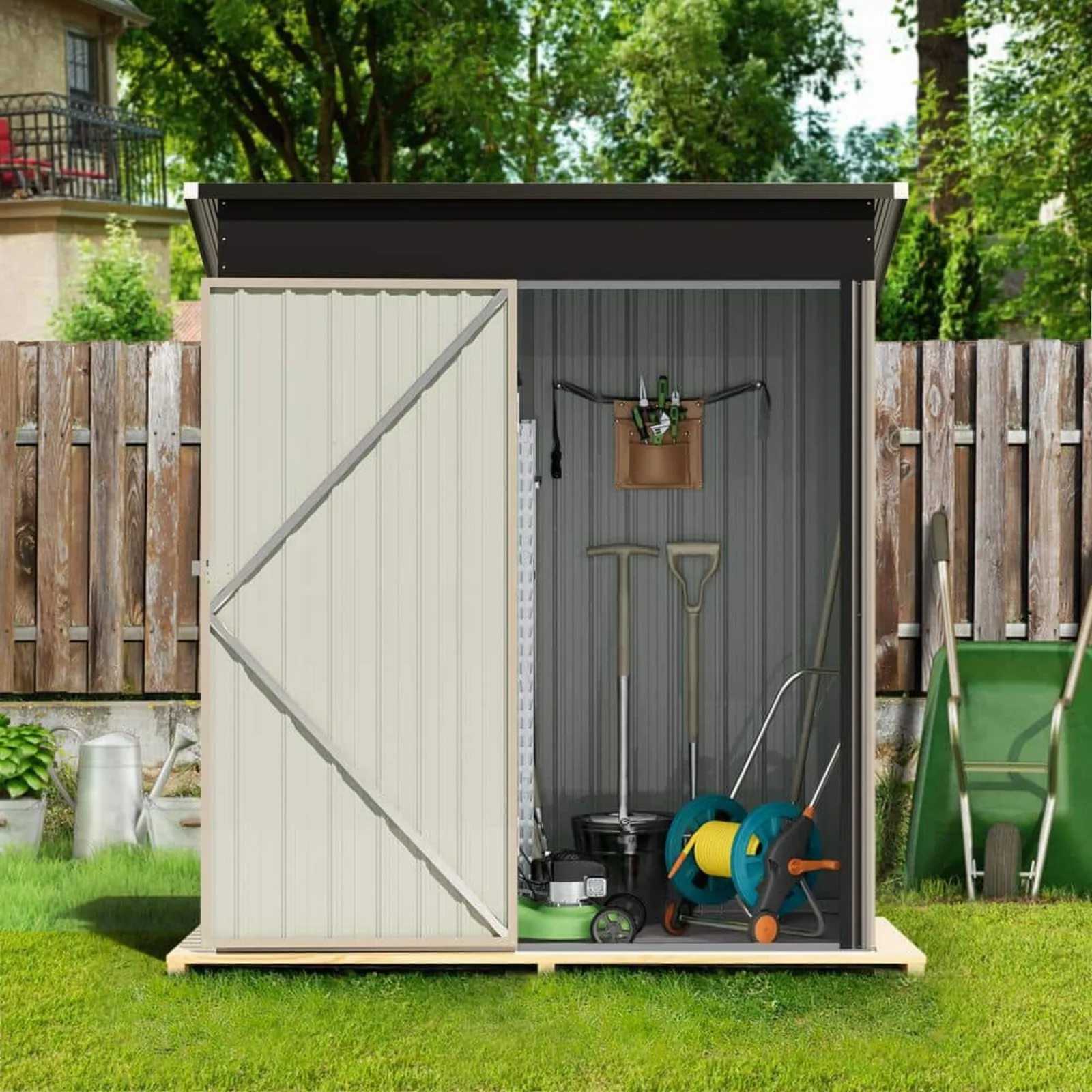 US 5 ft. W x 3 ft. D Gray Metal Storage Shed with Lockable Door and Vents for Tool, Garden, Bike (12 sq. ft.)