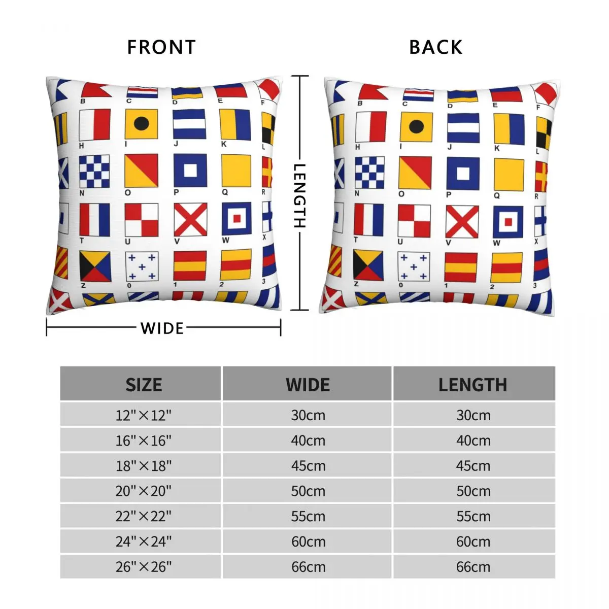 Nautical Flags Square Pillowcase Polyester Linen Velvet Printed Zip Decor Room Cushion Cover 45x45