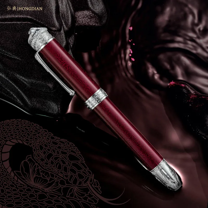 flex-purple-hongdian-n25-snake-year-limited-metal-resin-green-blue-piston-pen-snake-gem-pen-clip-no6-nib-business-writing