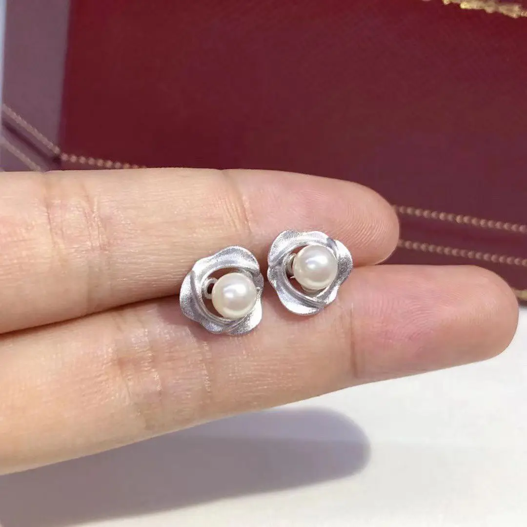 

Wholesale S925 Sterling Silver Earrings Mount Findings Settings Base Mounting Parts Accessory for 4-5mm Pearls 5 pairs/lot