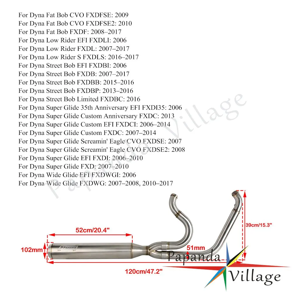 Stainless Steel Exhaust System For Harley Dyna 2 Into 1 Design Full Length Muffler Deep Sound Improved Performance Complete Kit