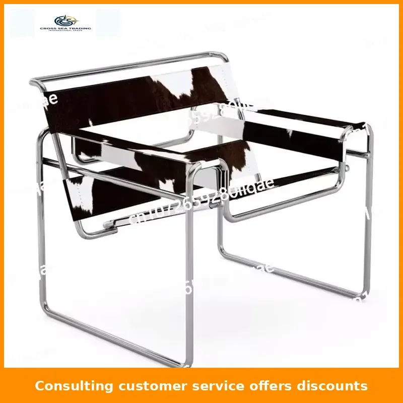 Genuine Leather Chair Bauhaus Style MidCentury Modern OnePiece with Stainless Tube Frame Premium office Furniture