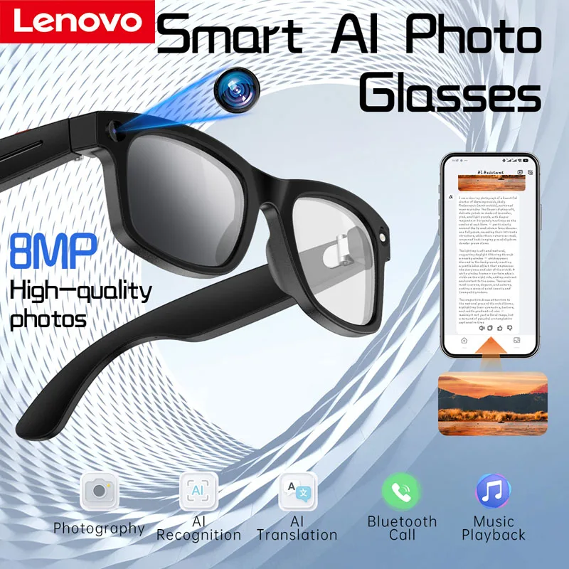 

Lenovo AI Smart Glasses AI Translation 8MP HD Camera 4K Shooting Image Bluetooth Call Recording Music Smart Sunglasses 2026 New