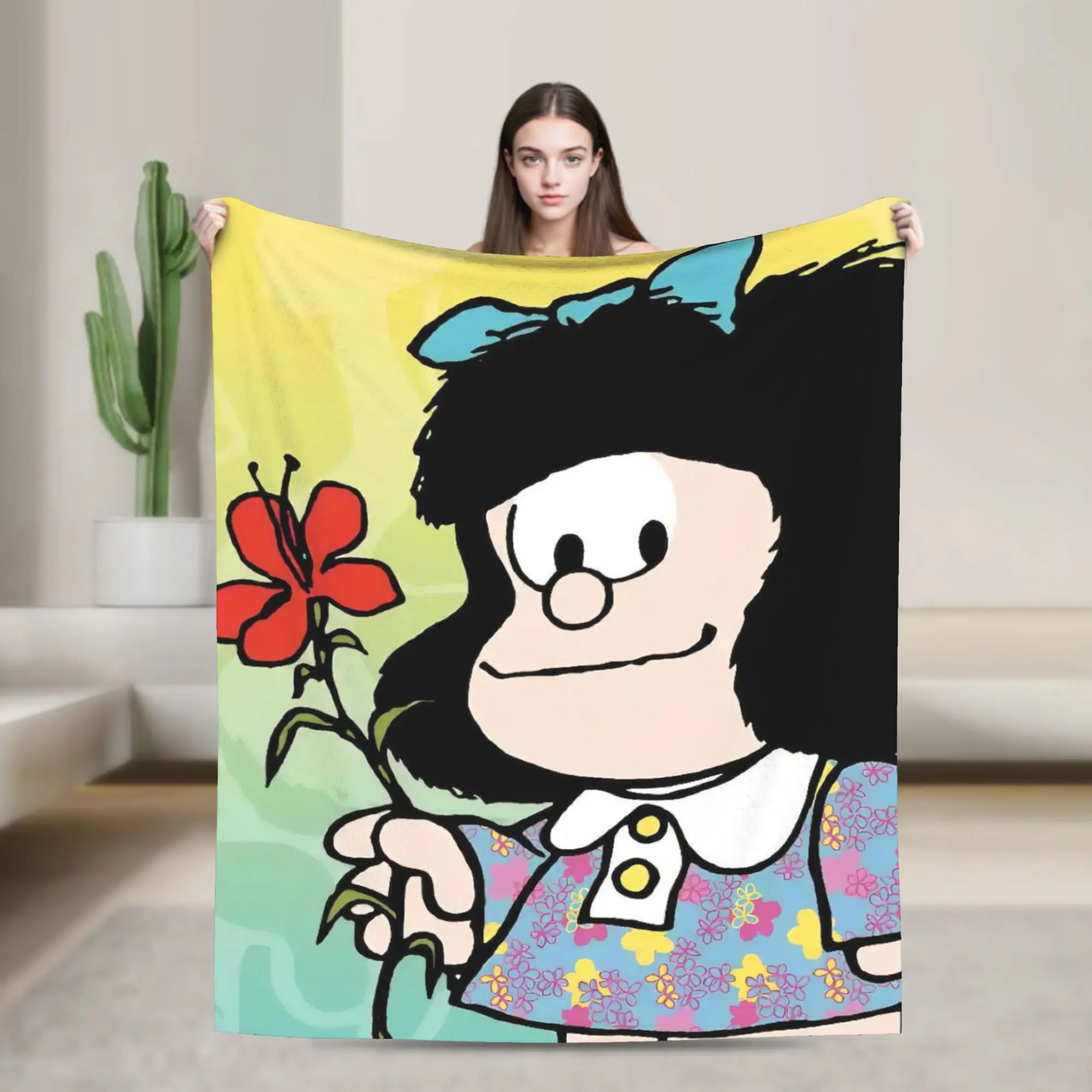 Mafaldas Flowers Cute Blanket Fleece Spring/Autumn  Portable Lightweight Throw Blankets for Bed Outdoor Quilt