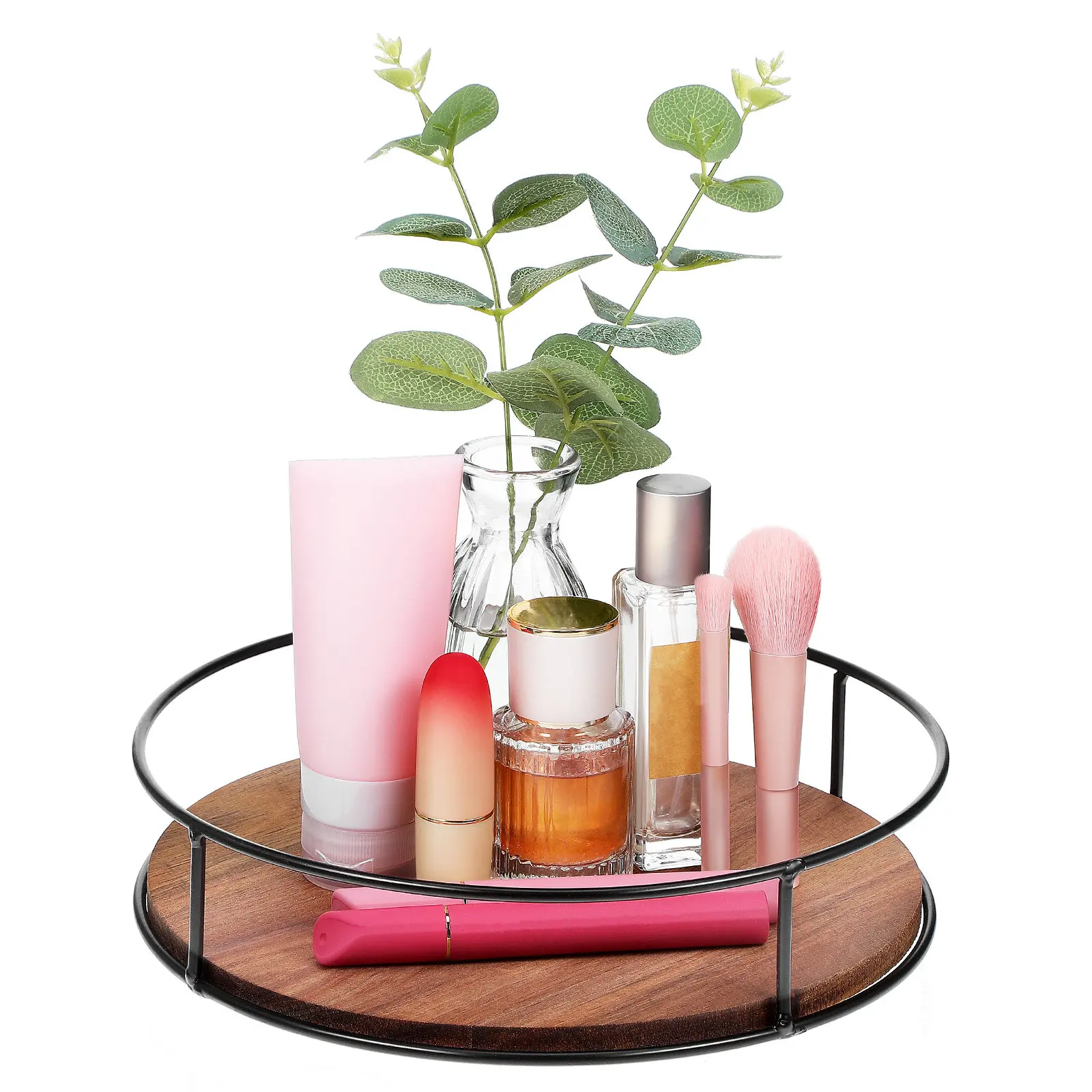 

Sturdy Wood Round Rotating Tray Turntable Organizer with Ample Capacity for Coffee Table Bathroom Dresser Vanity Decor Storage