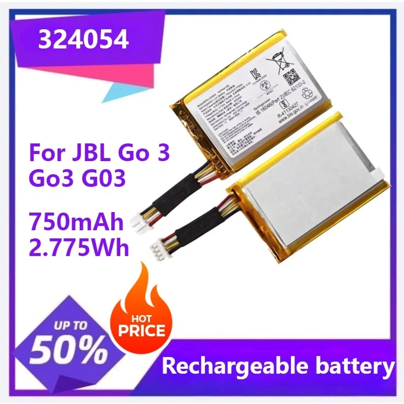 

324054 New GSP383562 Speaker Battery For JBL Go 3 Go3 G03 Special Edition Bluetooth Audio Battery 750mAh 2.775Wh