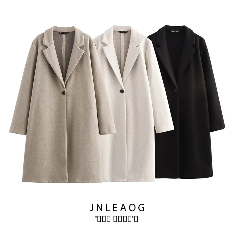 

JNLEAOG Soft Coat Jaet Women's Faionable Versatile Button Design Autumn New Arrival Long Sve Polyester Fiber Outerwear