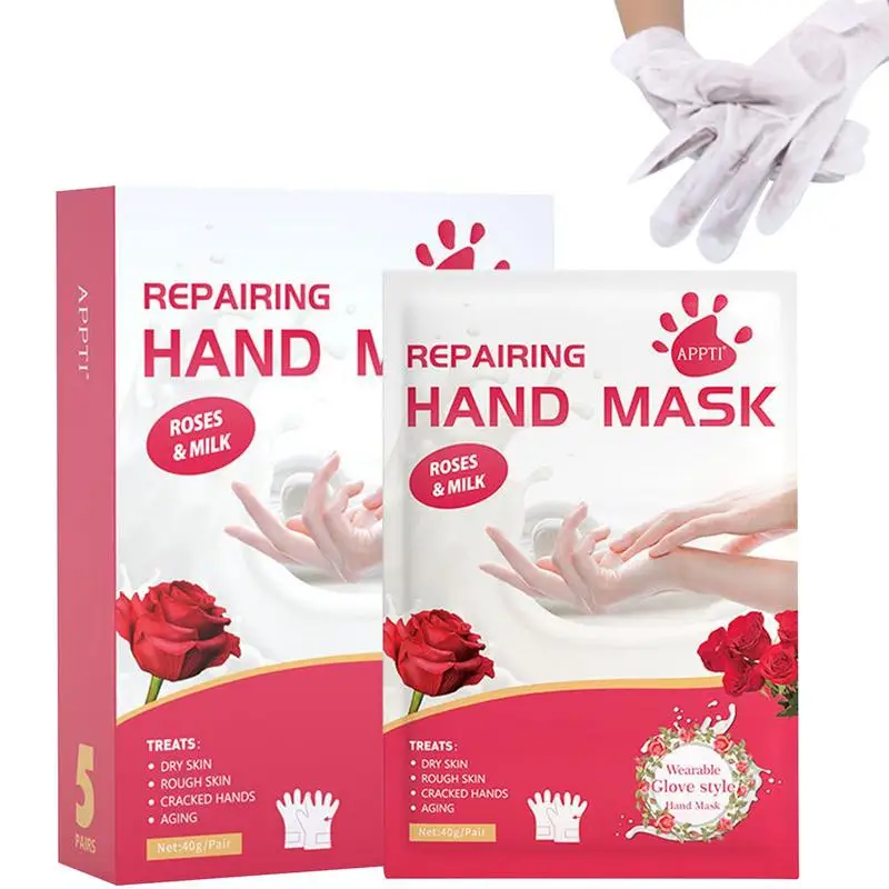 Guantes de reparación de manos con cubierta de exfoliación, cuidado de manos de Rosa y leche, guantes hidratantes para manos agrietadas y secas, cubiertas nutritivas para manos