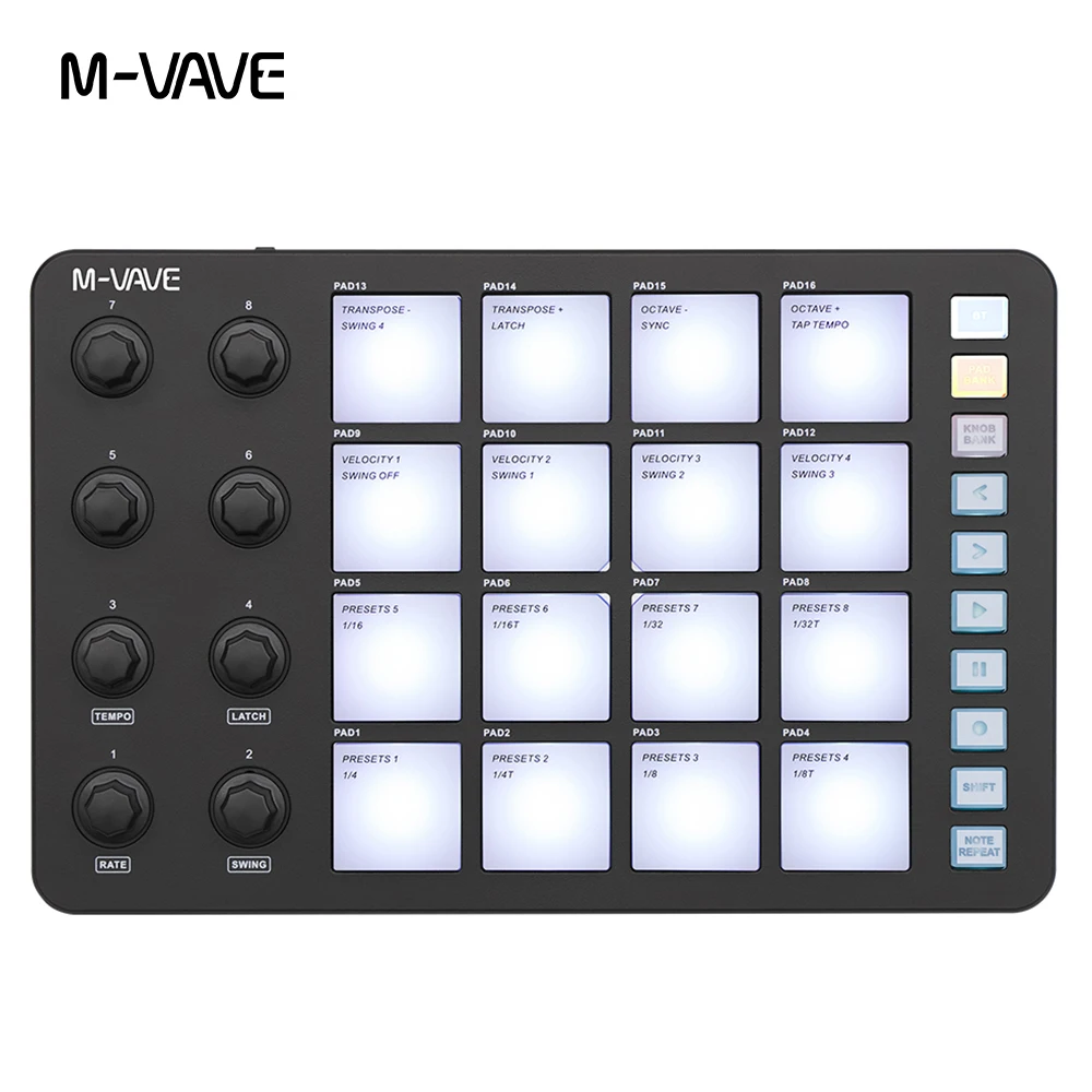 M-VAVE SMC-PAD Launch Pad USB-C Interface Portable Design Small Wireless MIDI Controller Suitable Percussion Keyboard