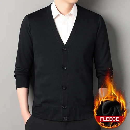 Imagen 2 del producto Ropa de otoño para hombre, cárdigan de lana, chaqueta, suéter tejido, prendas de vestir, cárdigans de moda con cuello en V, Top cálido para hombre