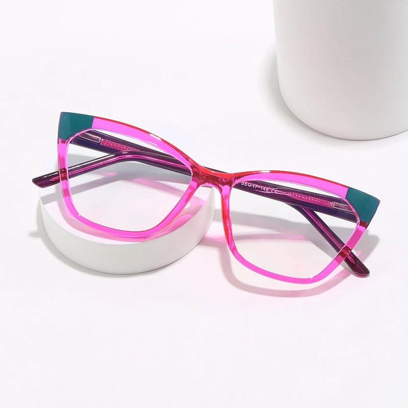 

New Fashionable and Trendy Flat Mirror Insert Cat Eye Lens Frame Modern and Trendy Myopia Glasses with Plain Face for Daily Use