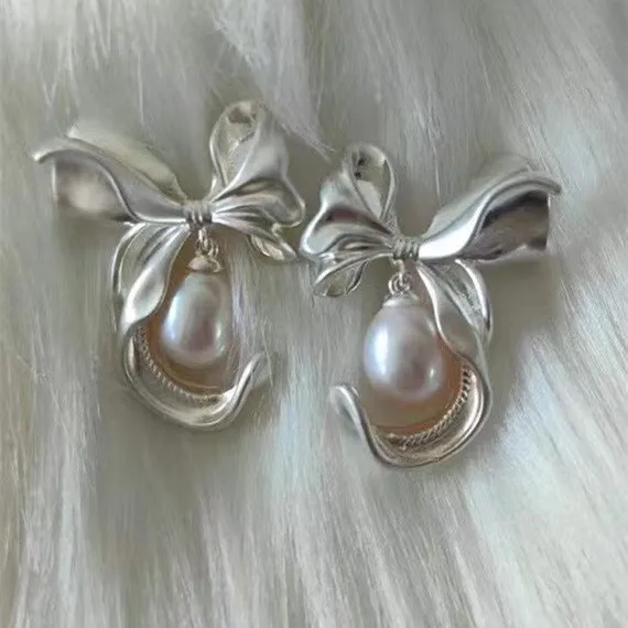 

Bow Knot 925 Sterling Silver Earrings Findings Settings Base Mounting Parts Accessory for 5-8mm Size Pearls Stones 5 pairs/lot