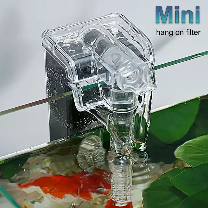 Aquarium Hang On Filter, Mini Fish Tank, USB Power Interface, 2.5W Flow 250H/L, Suitable for Fish Tanks Below 30cm