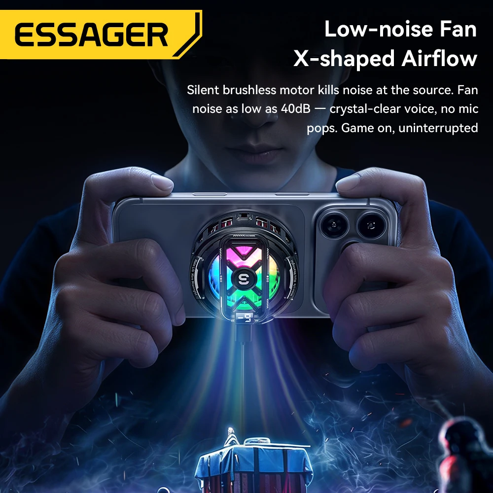 

Магнитный кулер для телефона Essager 2-в-1 с 3 скоростями охлаждения TEC, RGB-дисплеем и цифровым индикатором температуры, радиатор для охлаждения телефона, подходит для игр на iPhone.