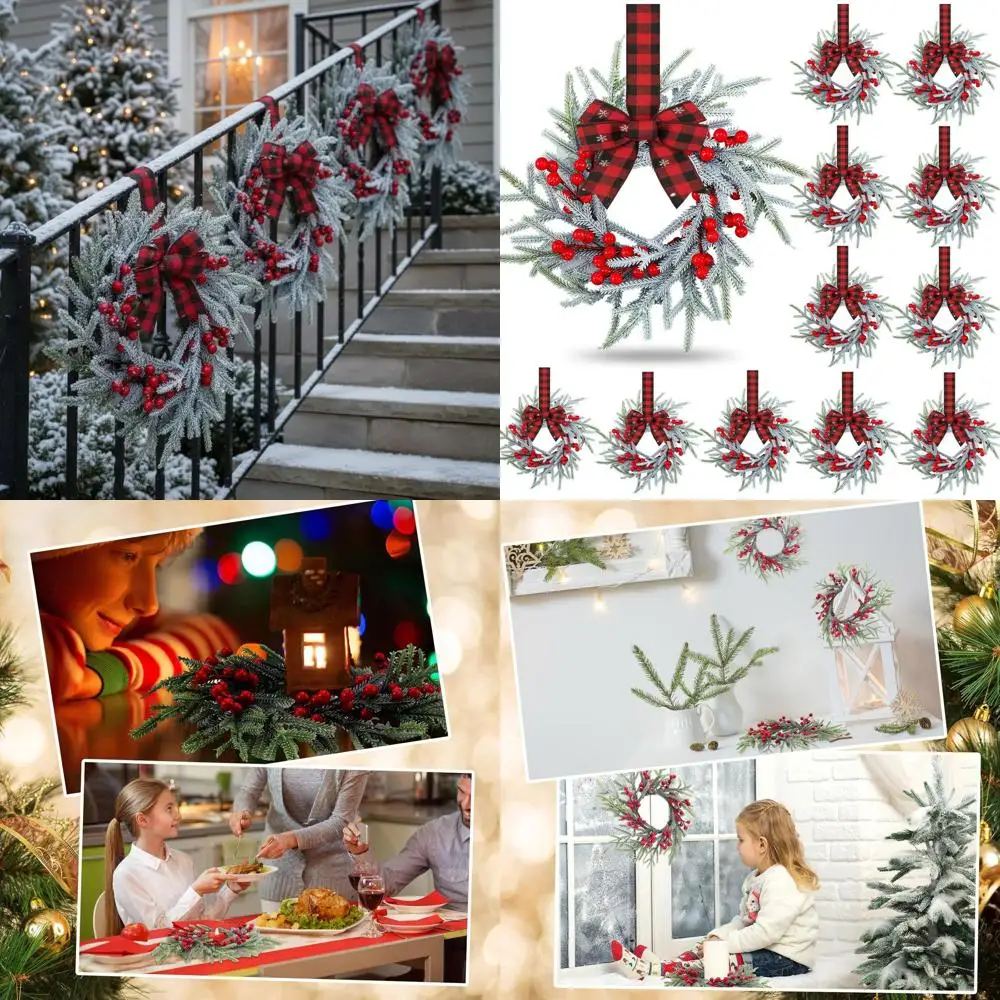 

Set of 24 Mini Christmas Wreaths with Red Berries for Vintage Farmhouse Style Holiday Decor