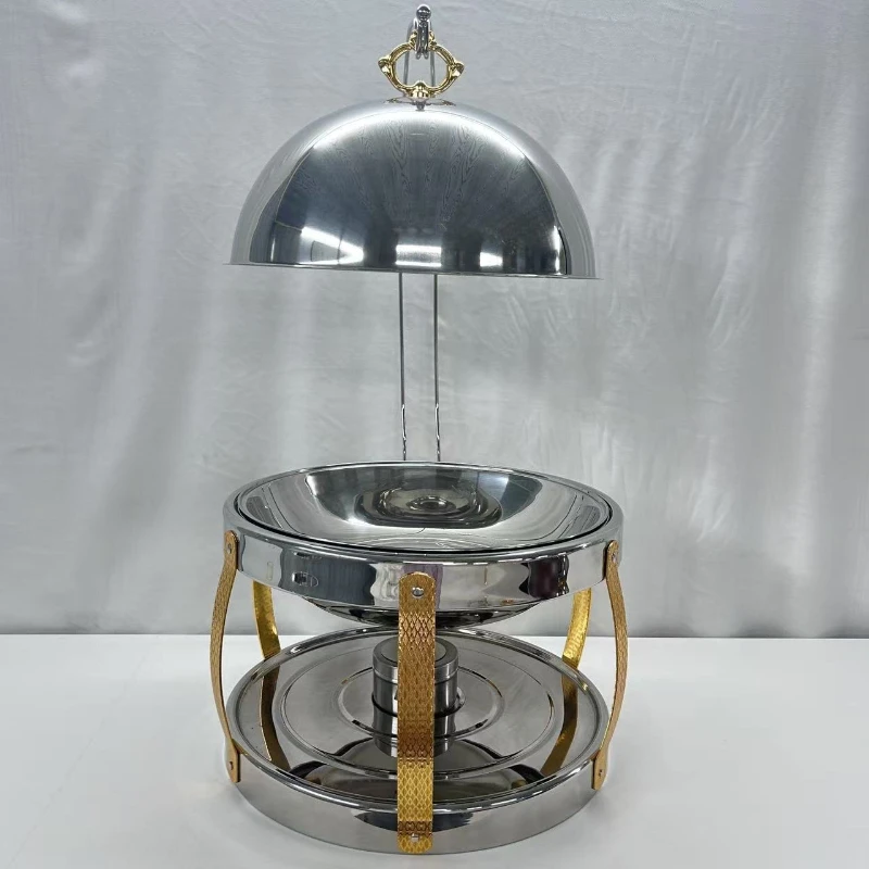 Stainless steel buffet stove golden luxury alcohol stove round hanging cover hotel restaurant light luxury wrought iron stove