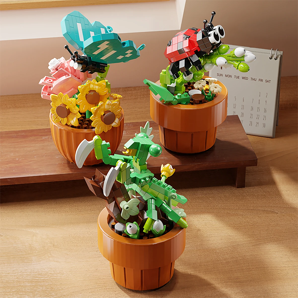 Eternal flower insect potted Bee biomimetic micro particle assembly building block puzzle toys desktop ornament children\'s gifts