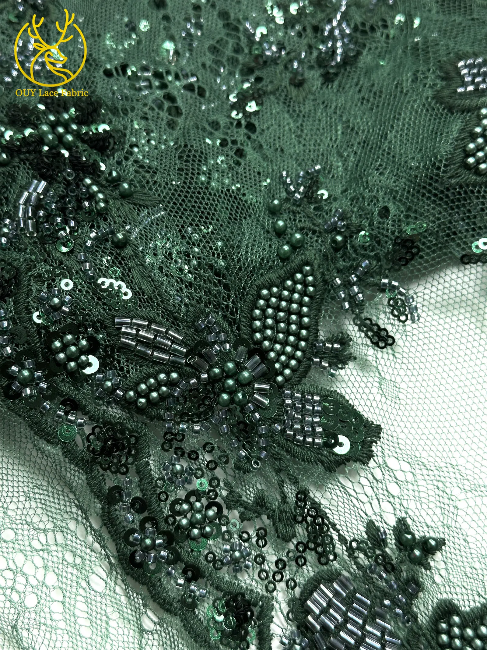 Grün Frankreich Damen Kleid Perlen Spitze Stoff 2026 Hochwertige afrikanische Stickerei Pailletten Spitze Stoff Party Abendkleid Stoff – Detail 22